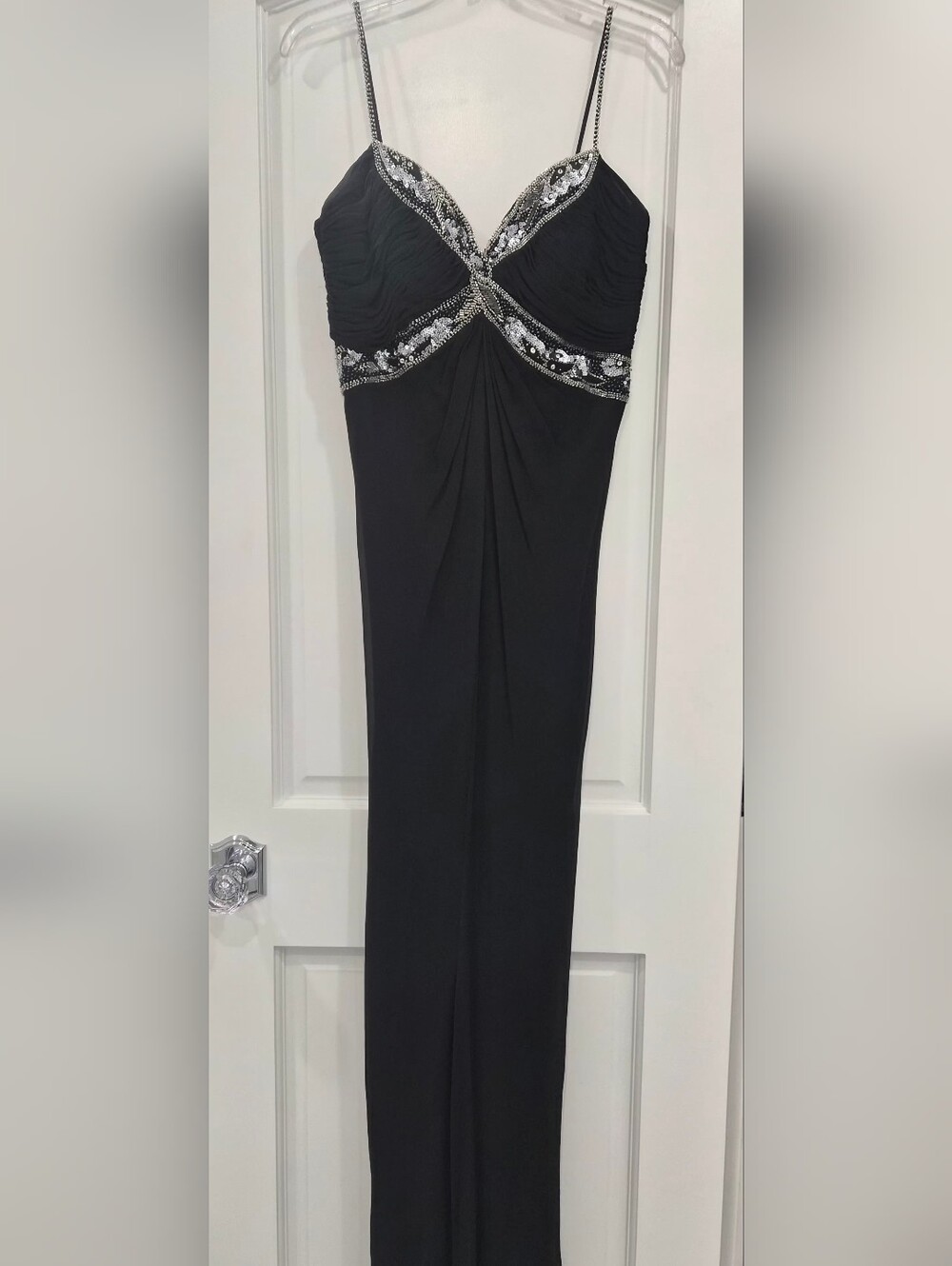 Black Sequin-Trim Maxi Dress with Embellished Bust